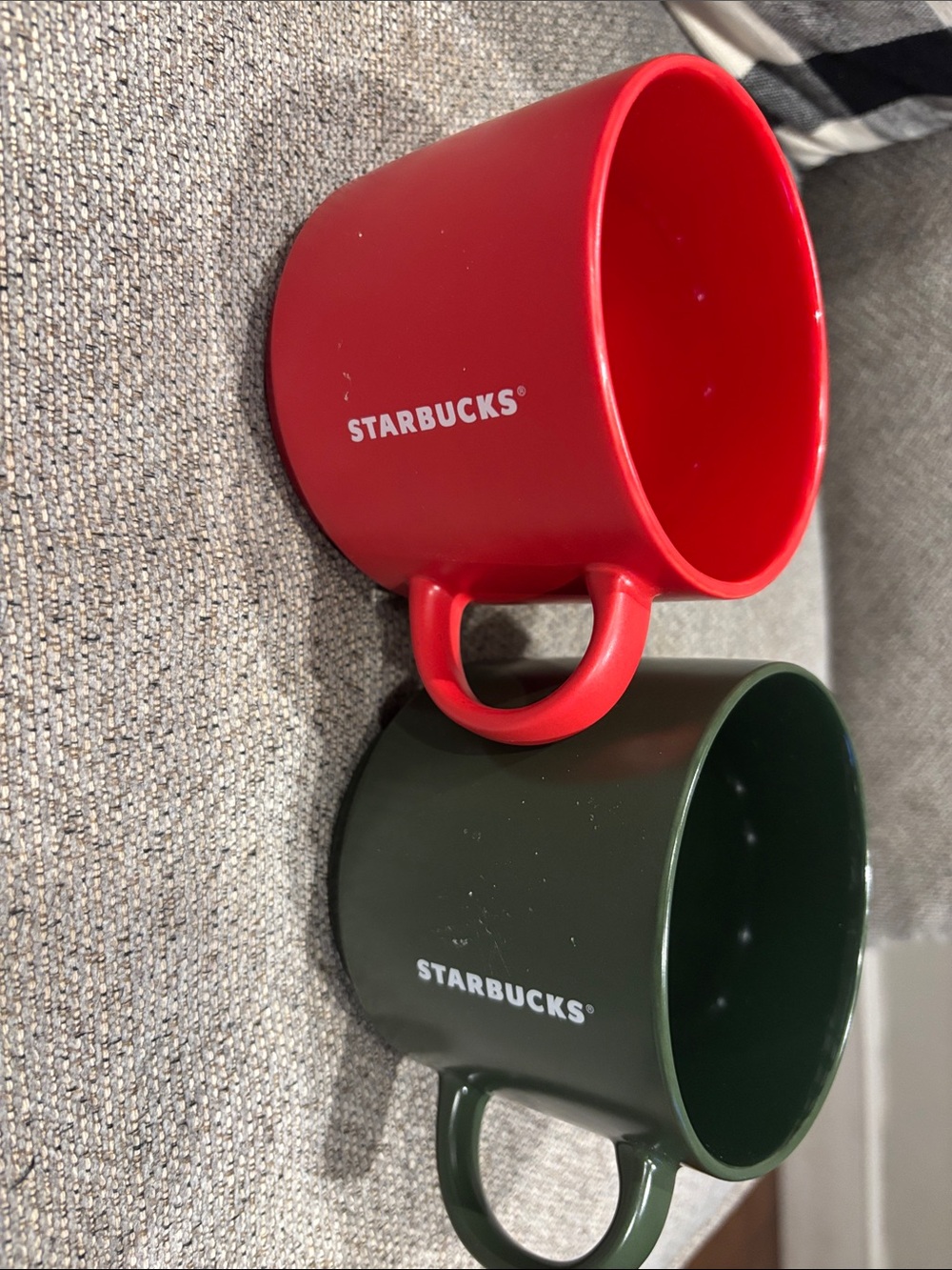 Starbucks 2025 solid Red and Dark Green Ceramic Mug Duo